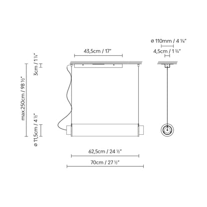 Slim Skin Horizontal LED Pendant Light - line drawing.