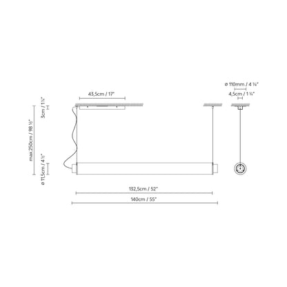 Slim Skin Horizontal LED Pendant Light - line drawing.