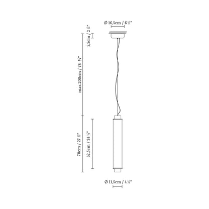 Slim Skin Vertical LED Pendant Light - line drawing.