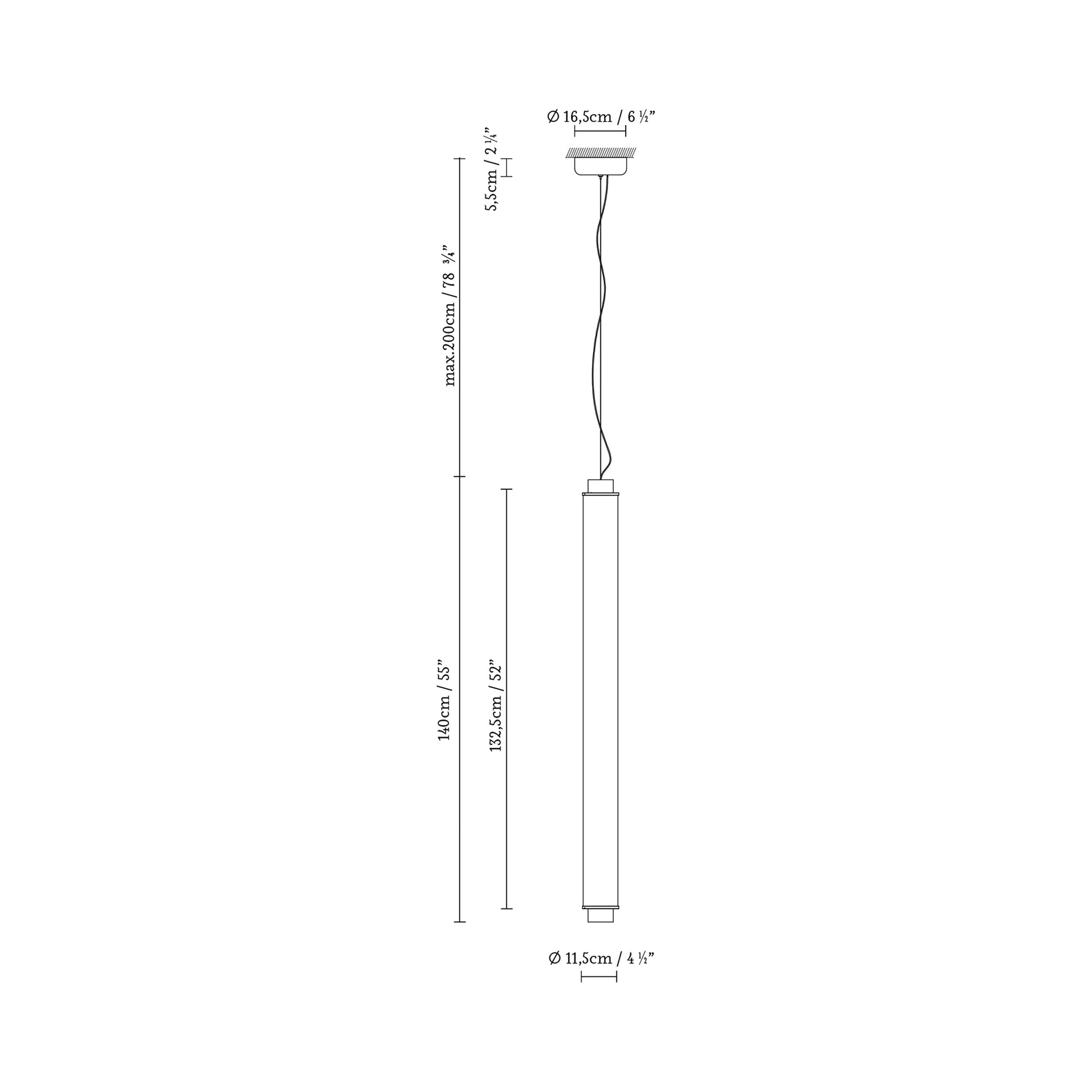 Slim Skin Vertical LED Pendant Light - line drawing.