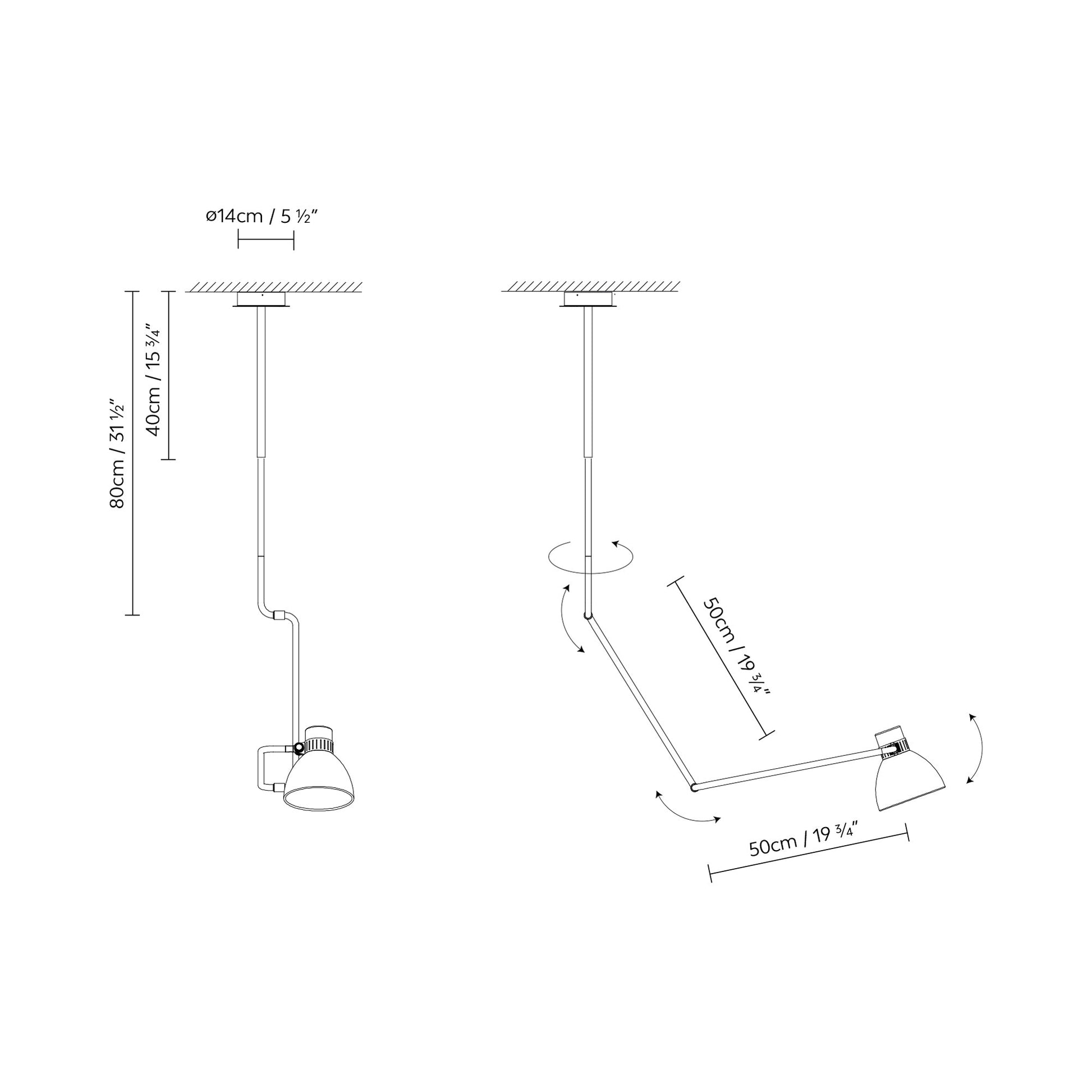 Blux System C Pendant Light - line drawing.