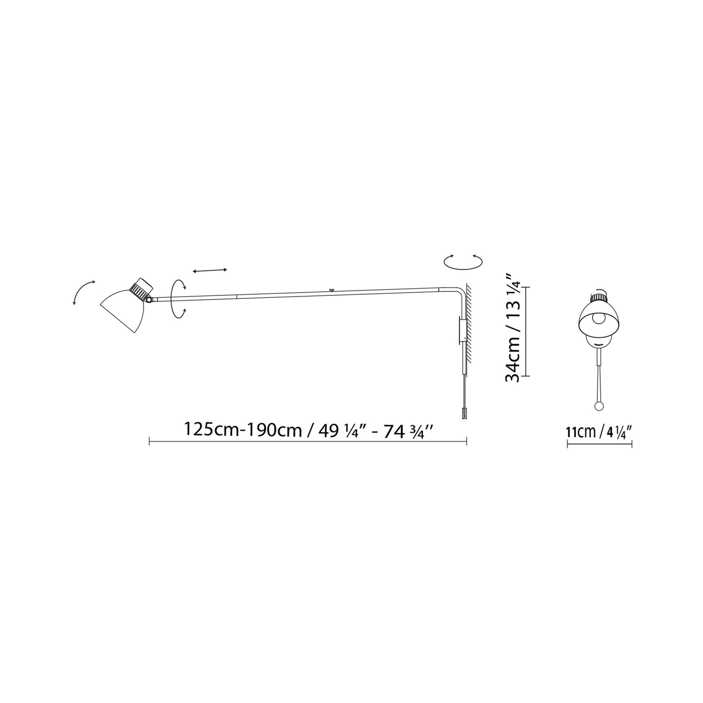 Blux System W125 Wall Light - line drawing.