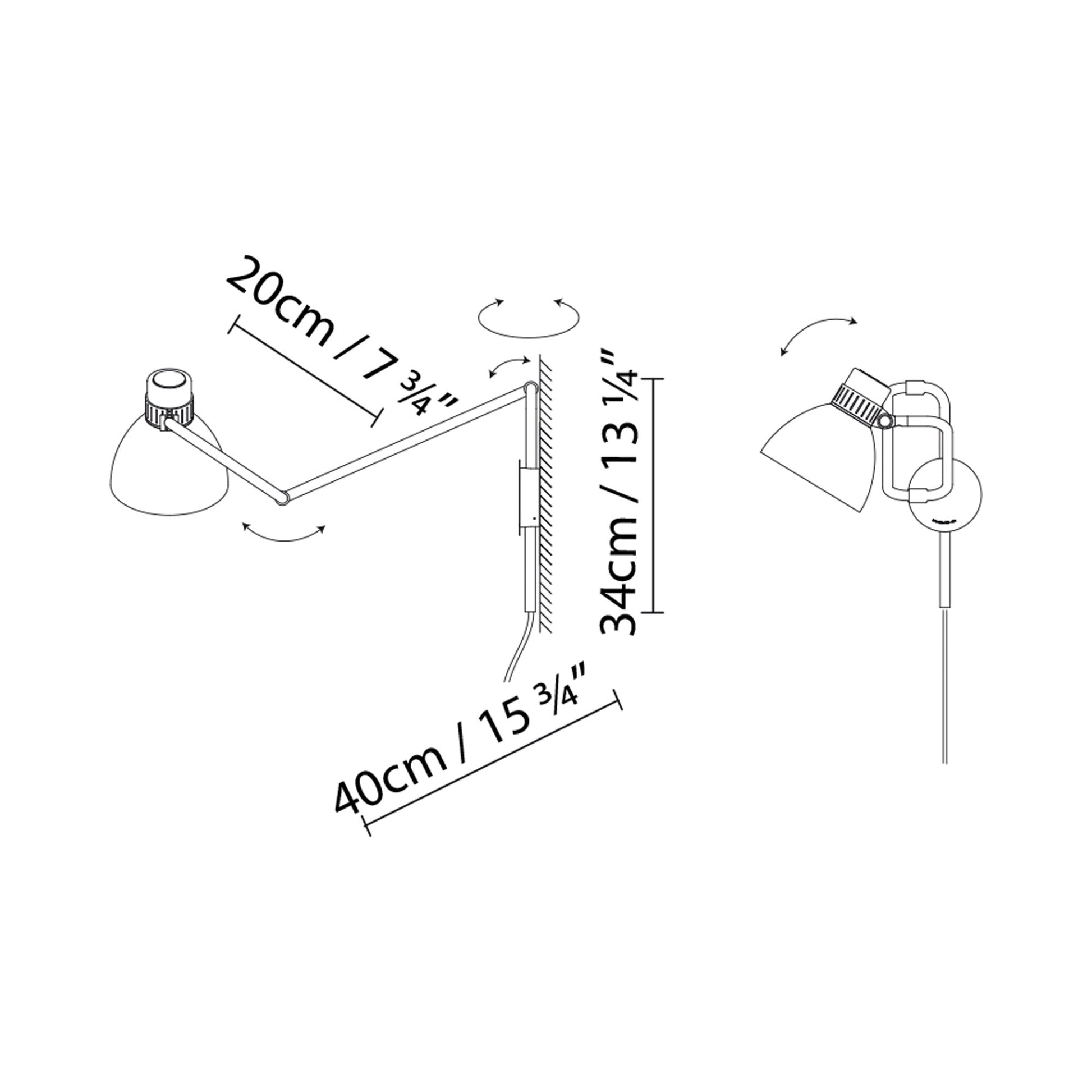 Blux System W20 Plug-In Wall Light - line drawing.