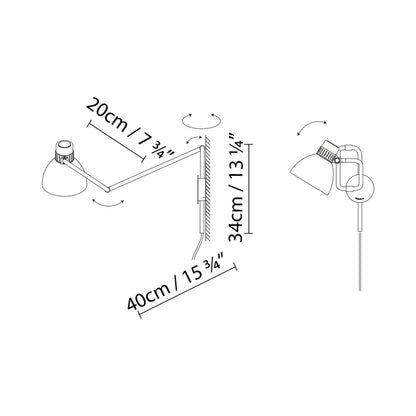 Blux System W20 Plug-In Wall Light - line drawing.