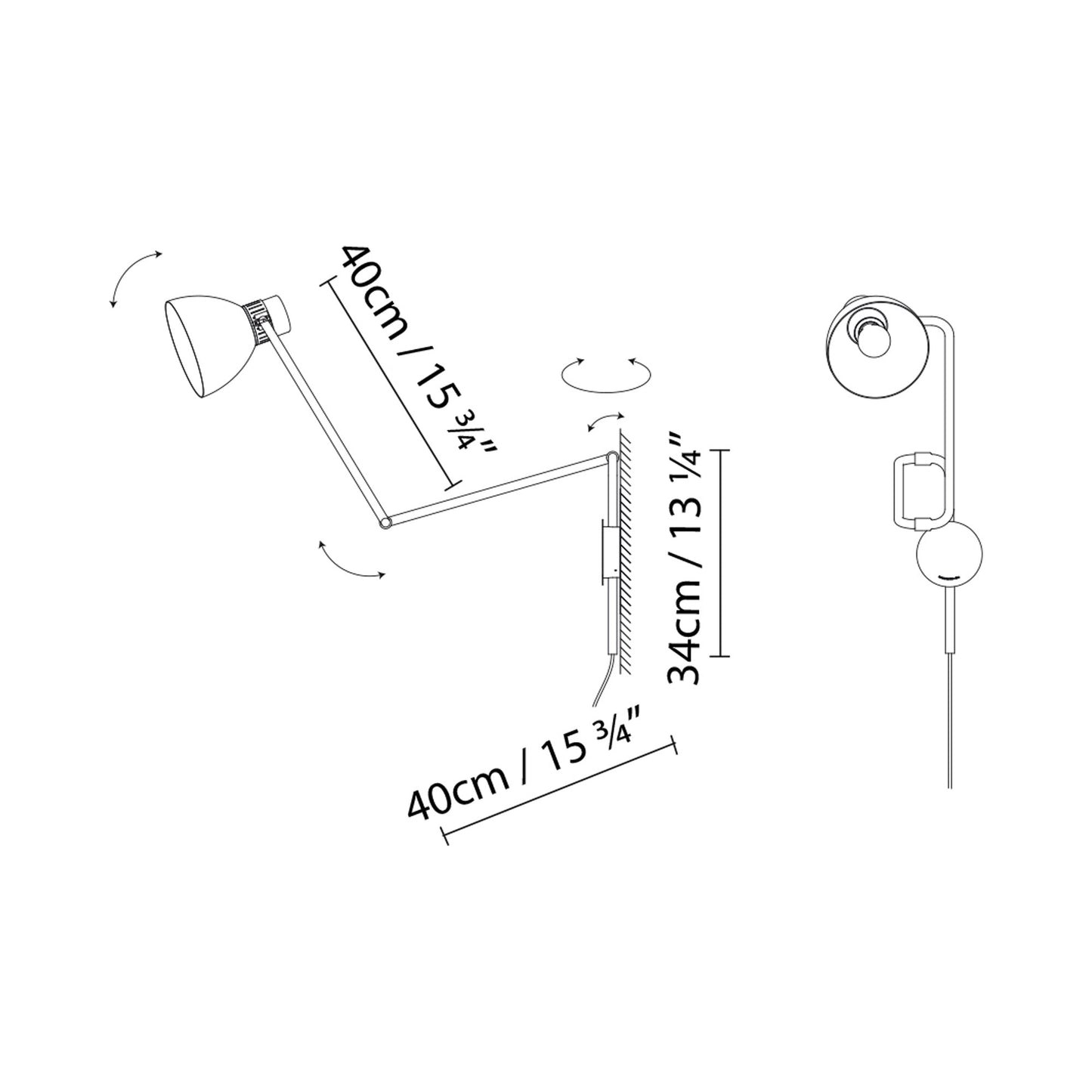 Blux System W40 Plug-In Wall Light - line drawing.