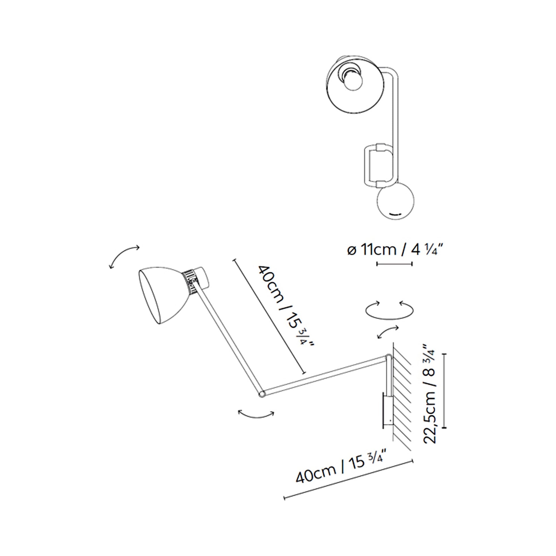 Blux System W40 Wall Light - line drawing.