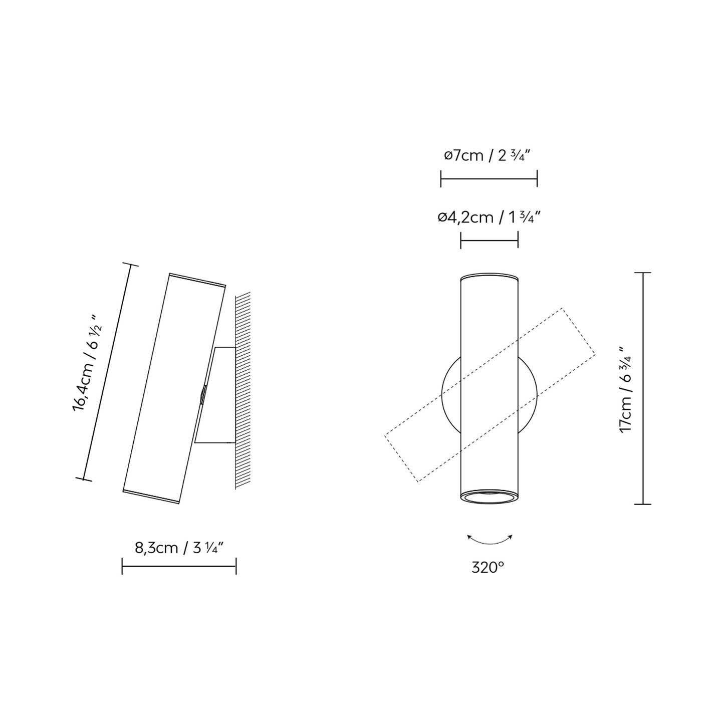 Tube Outdoor LED Wall Light - line drawing.