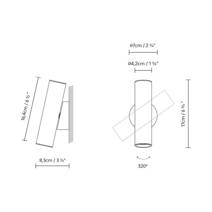 Tube Outdoor LED Wall Light - line drawing.