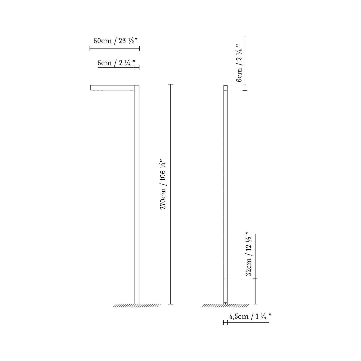 Zenthin Outdoor LED Floor Lamp - line drawing.