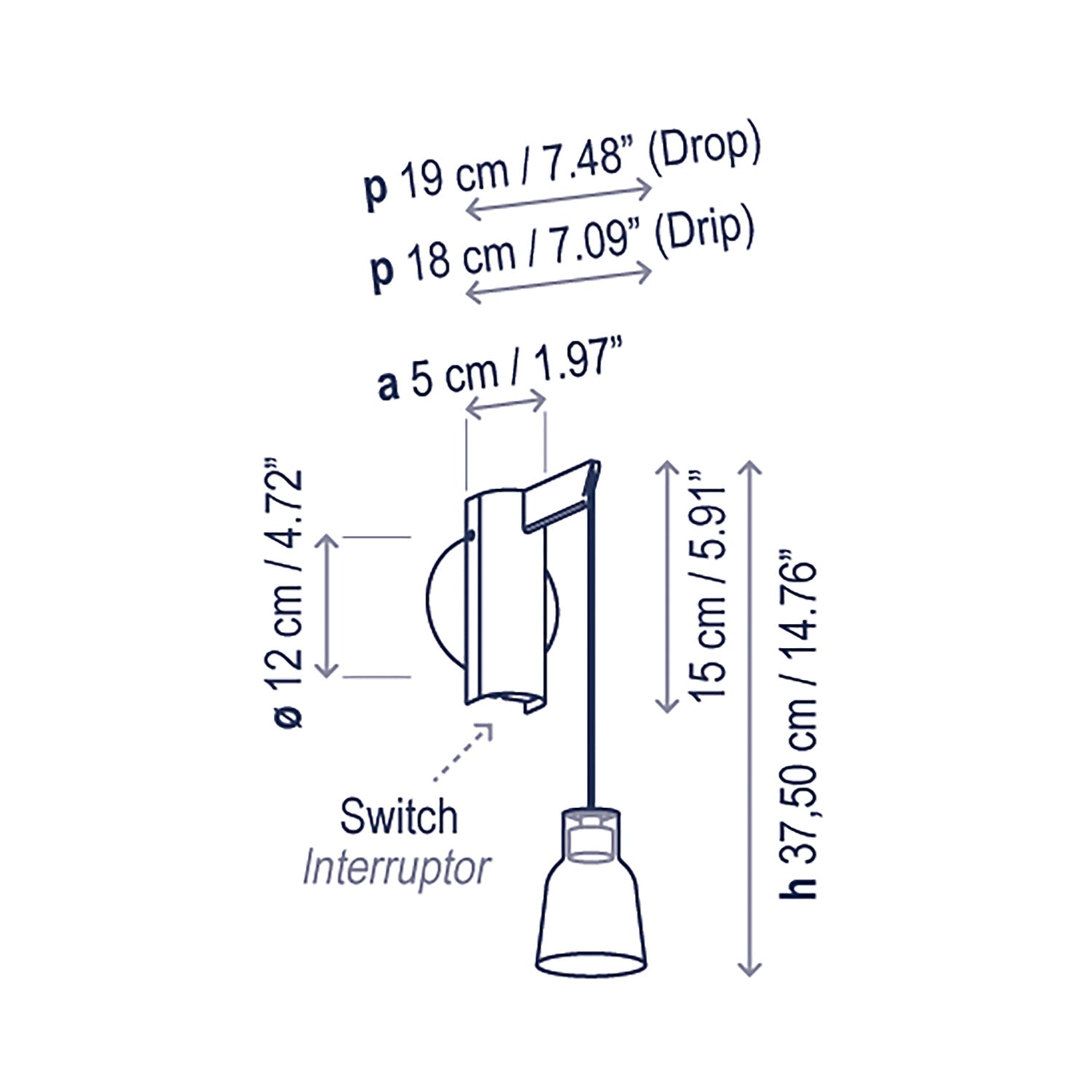 Drop A01 LED Wall Light - line drawing.
