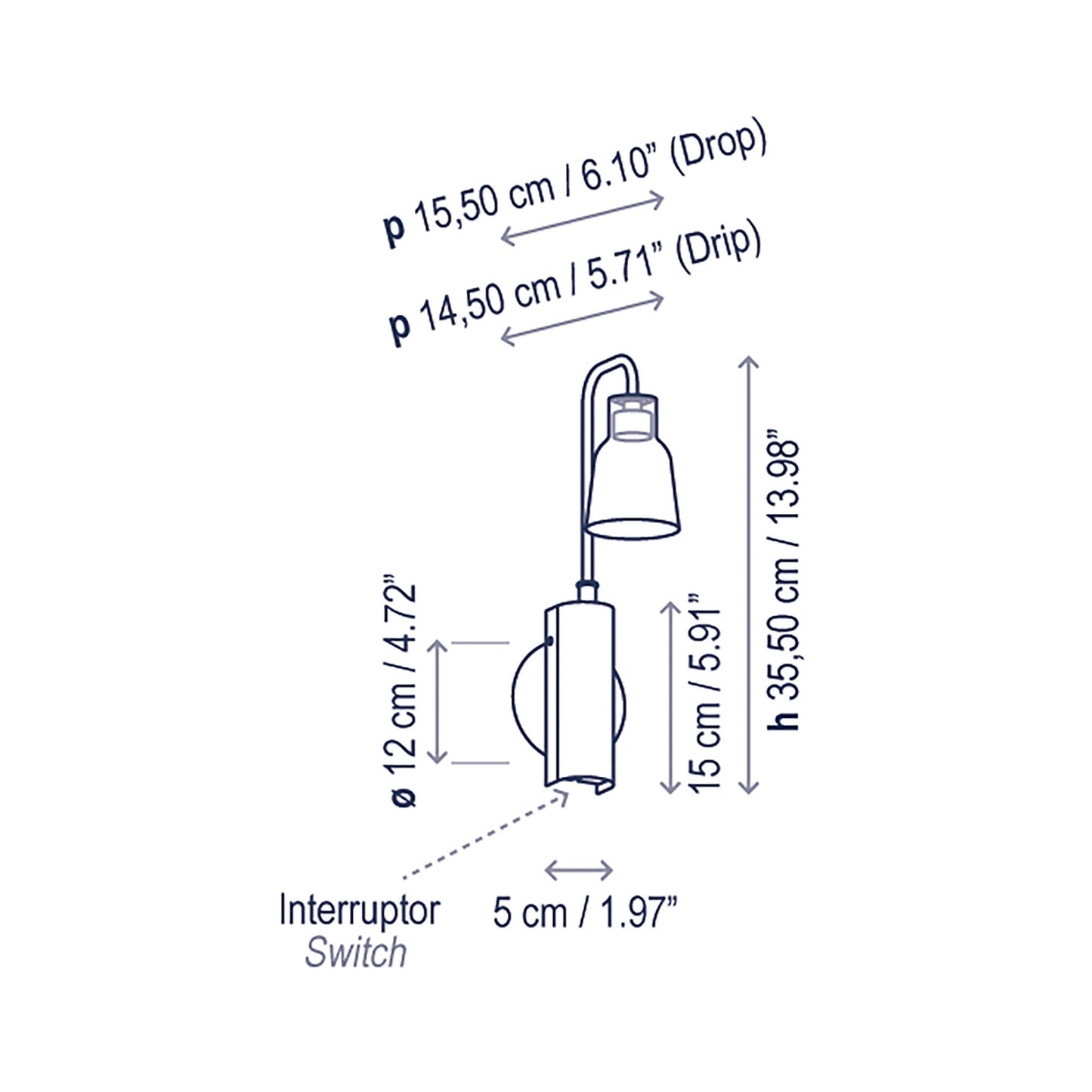 Drop A02 LED Wall Light - line drawing.