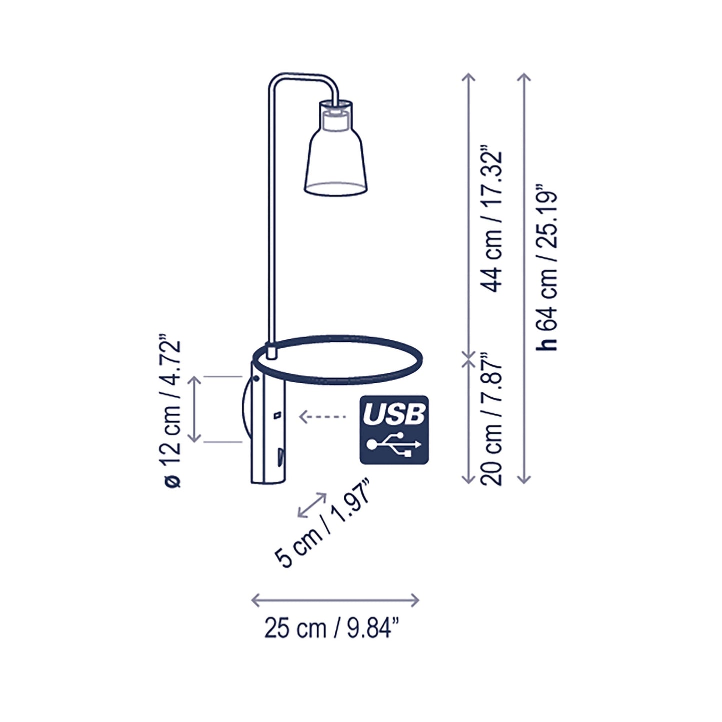 Drop A03 LED Wall Light - line drawing.