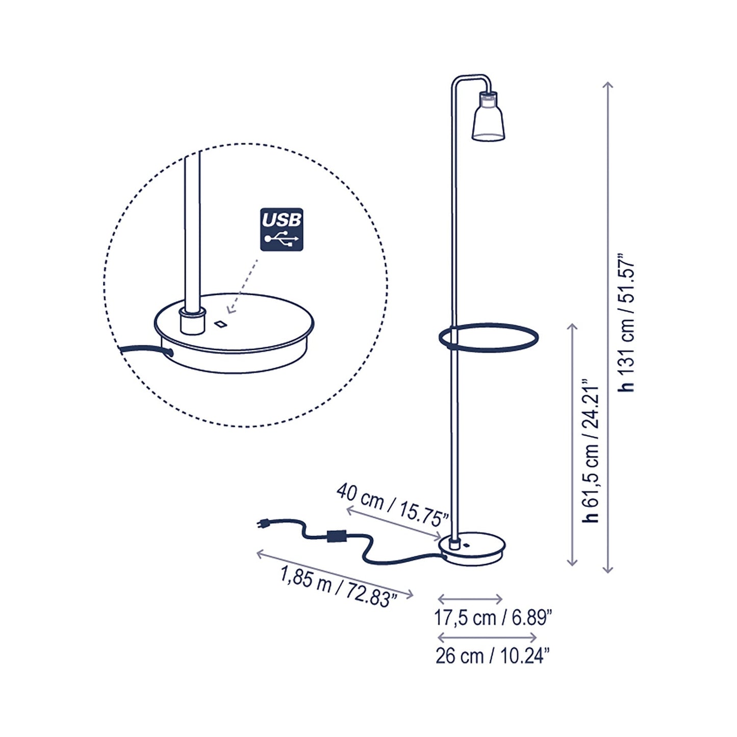 Drop LED Floor Lamp - line drawing.