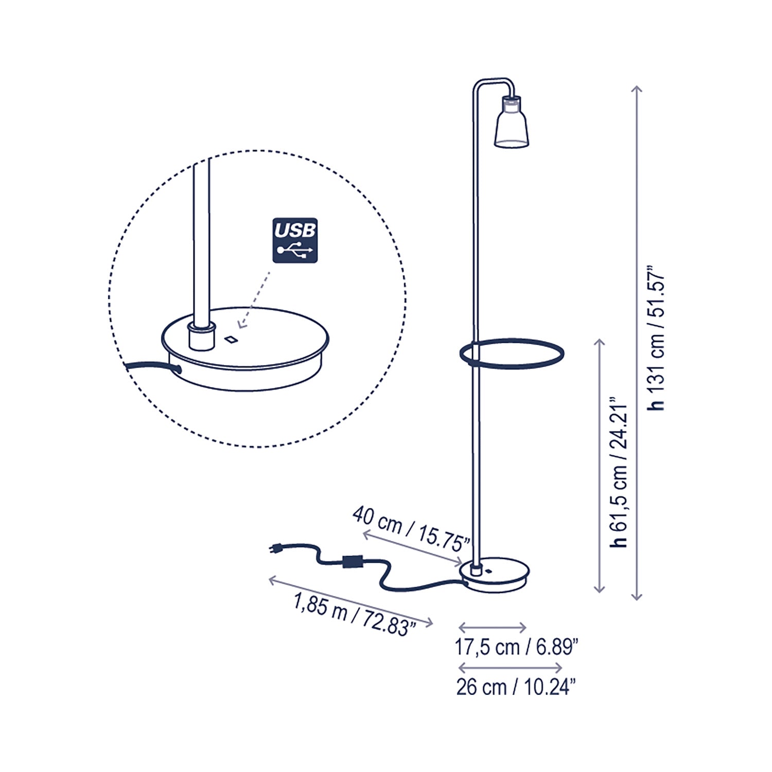 Drop LED Floor Lamp - line drawing.