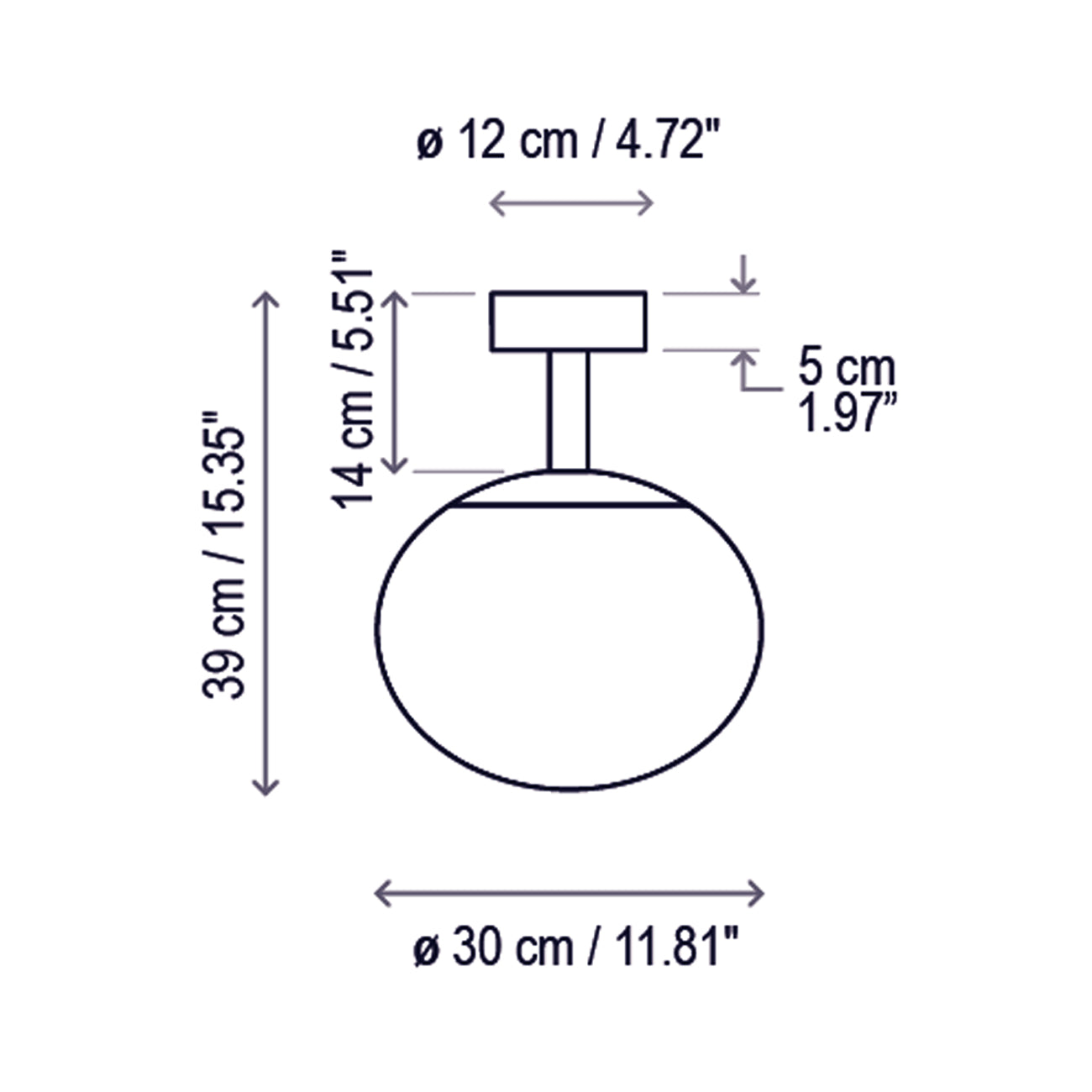 Elipse Outdoor Semi Flush Mount Ceiling Light - line drawing.