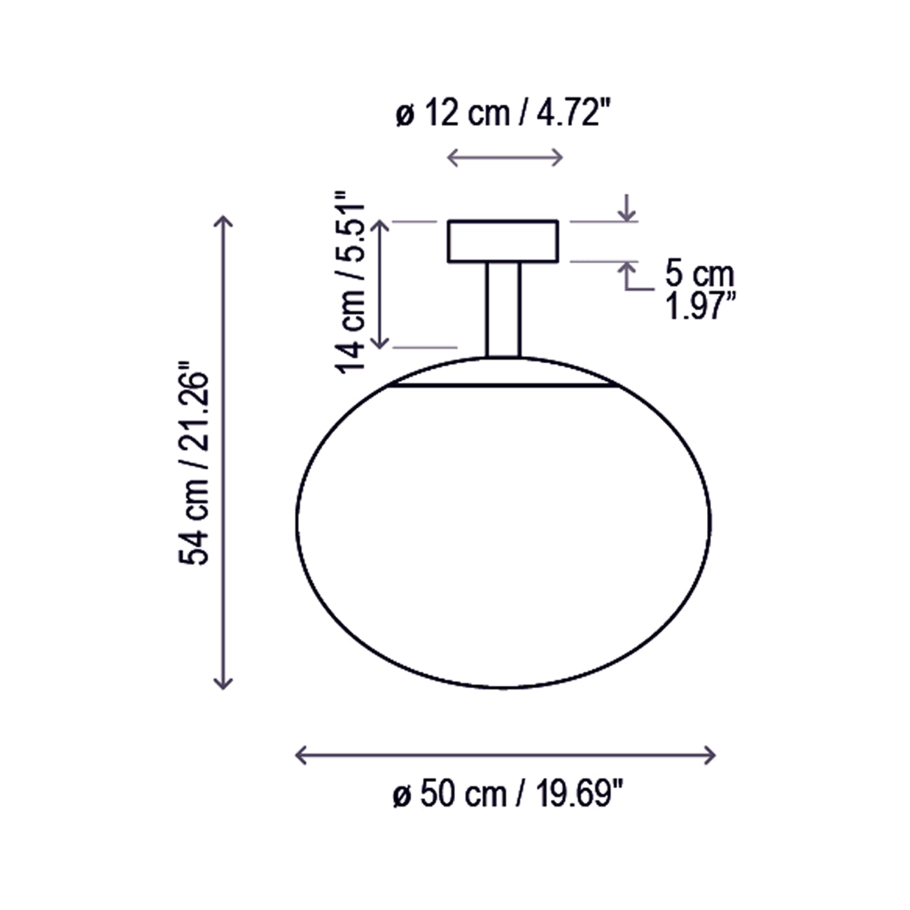 Elipse Outdoor Semi Flush Mount Ceiling Light - line drawing.