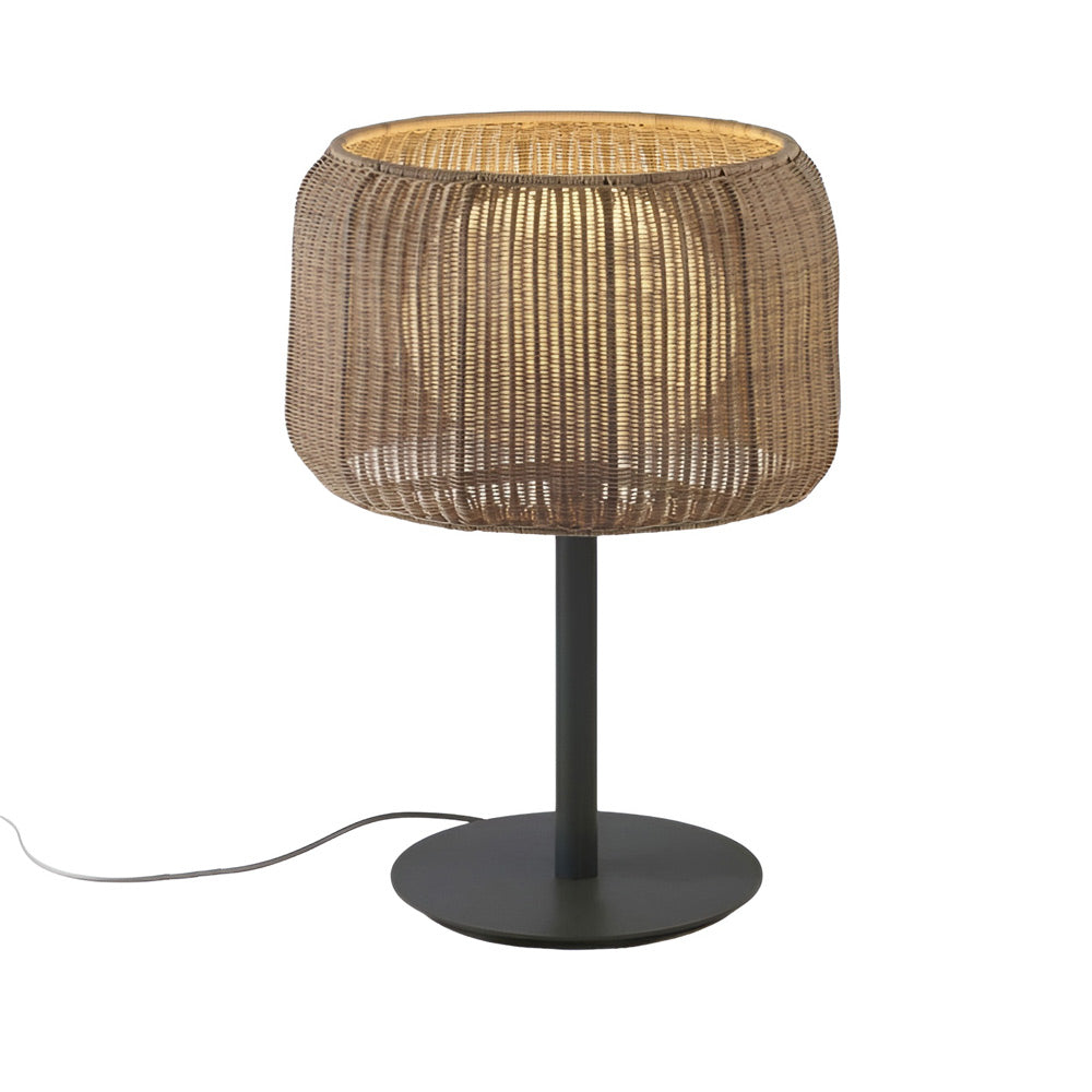 Fora Outdoor Table Lamp in Rattan Brown.