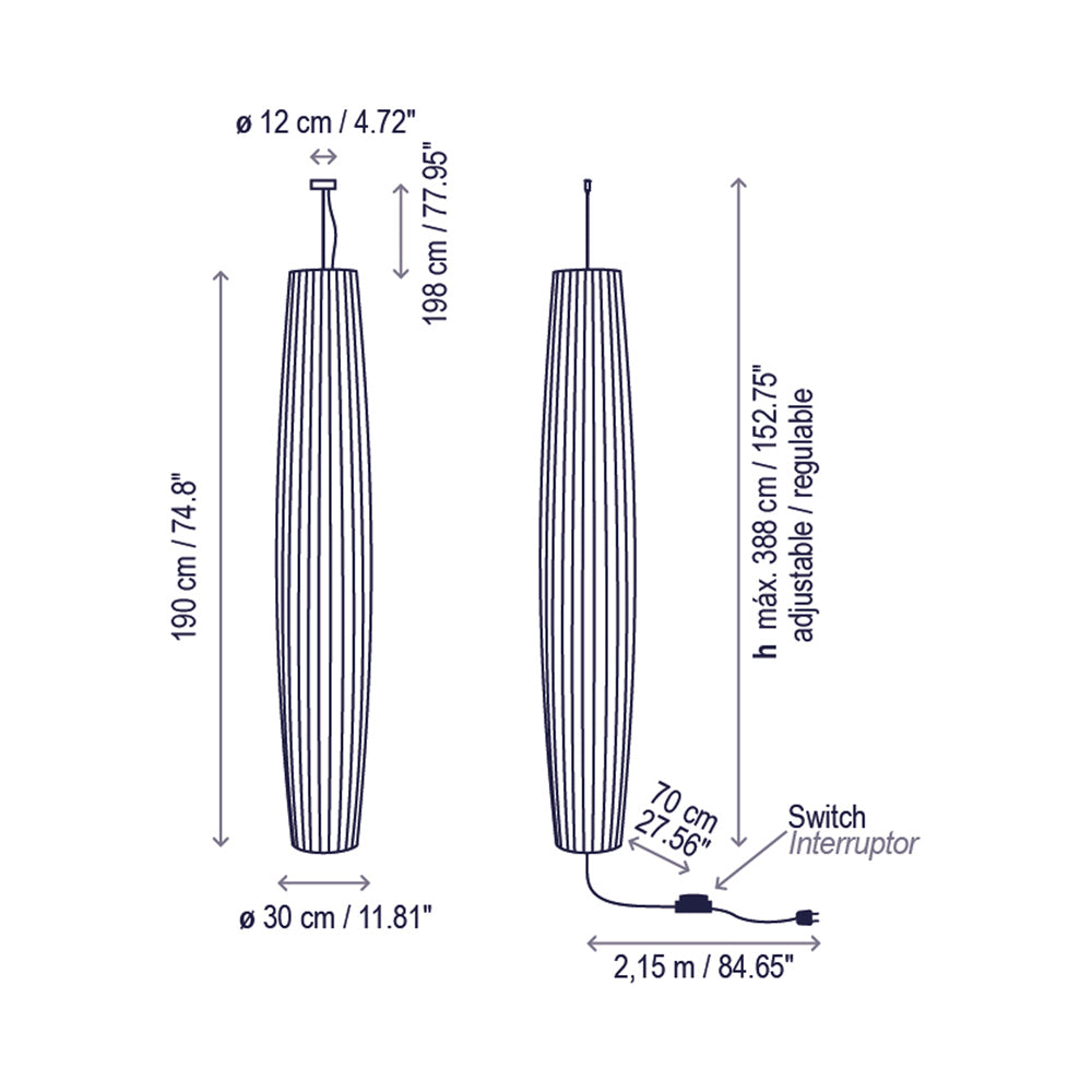 Maxi Pendant Light - line drawing.