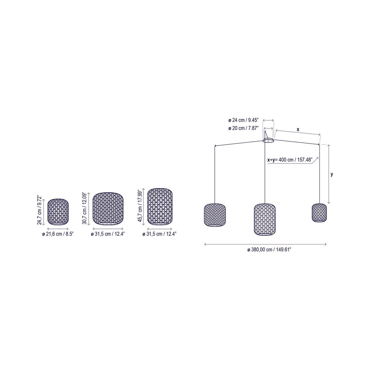 Nans LED Multi Pendant Light - line drawing.