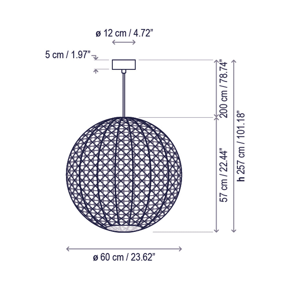 Nans Outdoor Sphere LED Pendant Light - line drawing.