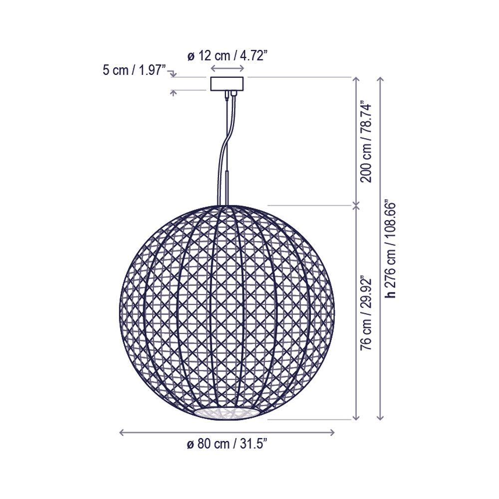 Nans Outdoor Sphere LED Pendant Light - line drawing.