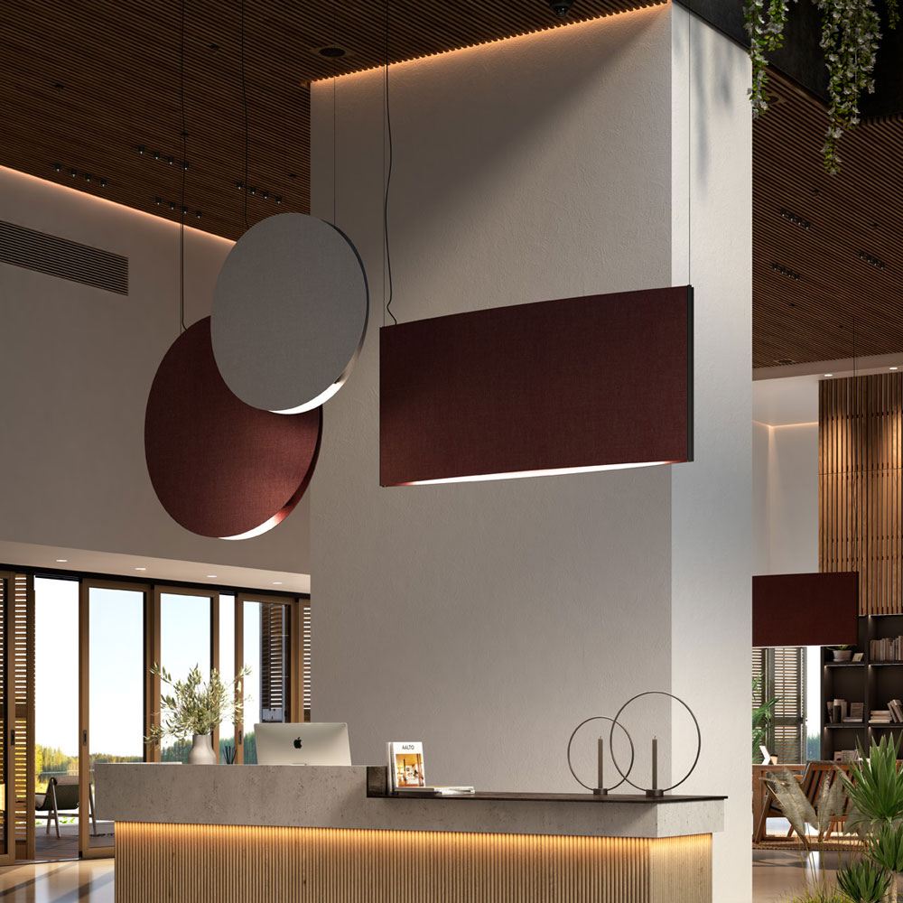 Noren Round LED Pendant Light in lobby.