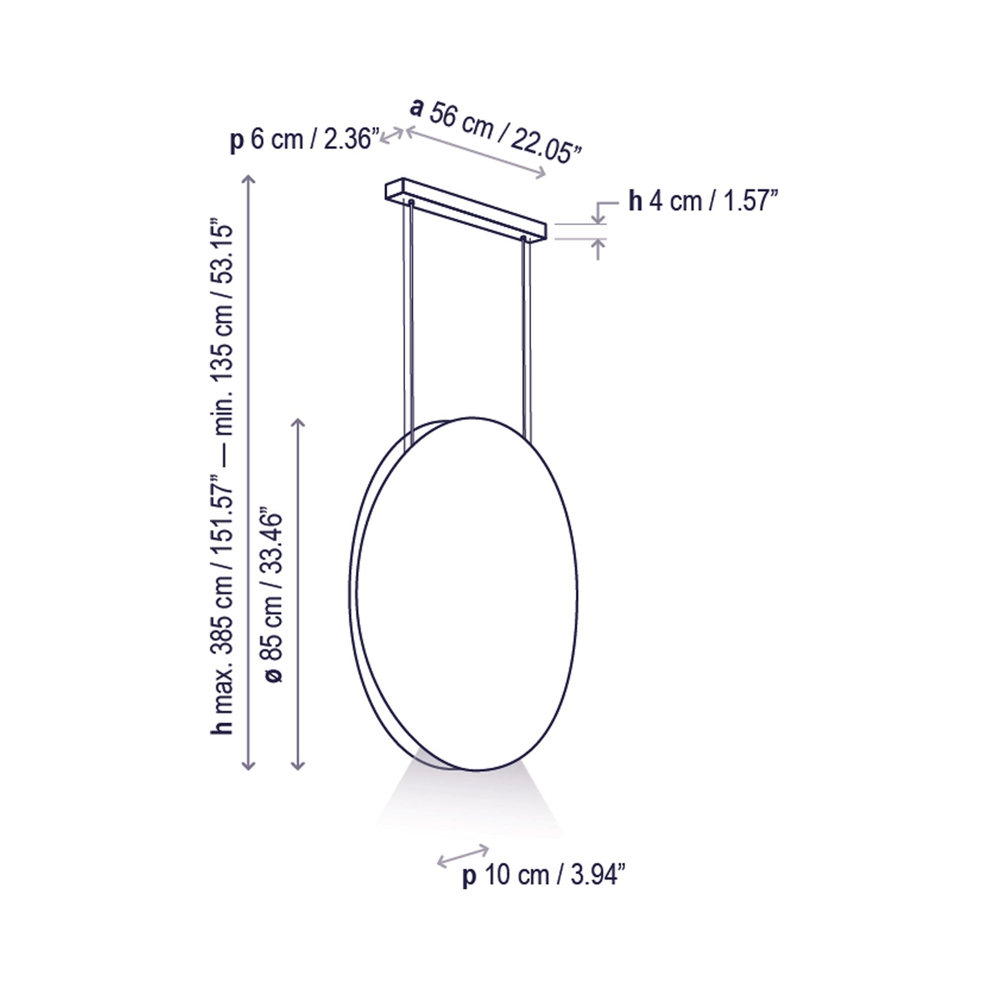 Noren Round LED Pendant Light - line drawing.
