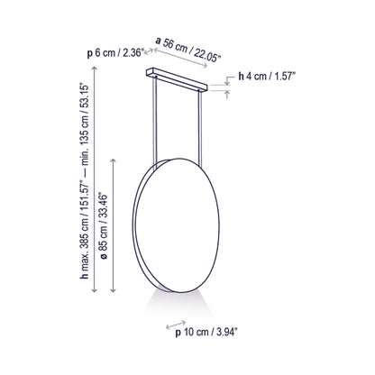 Noren Round LED Pendant Light - line drawing.