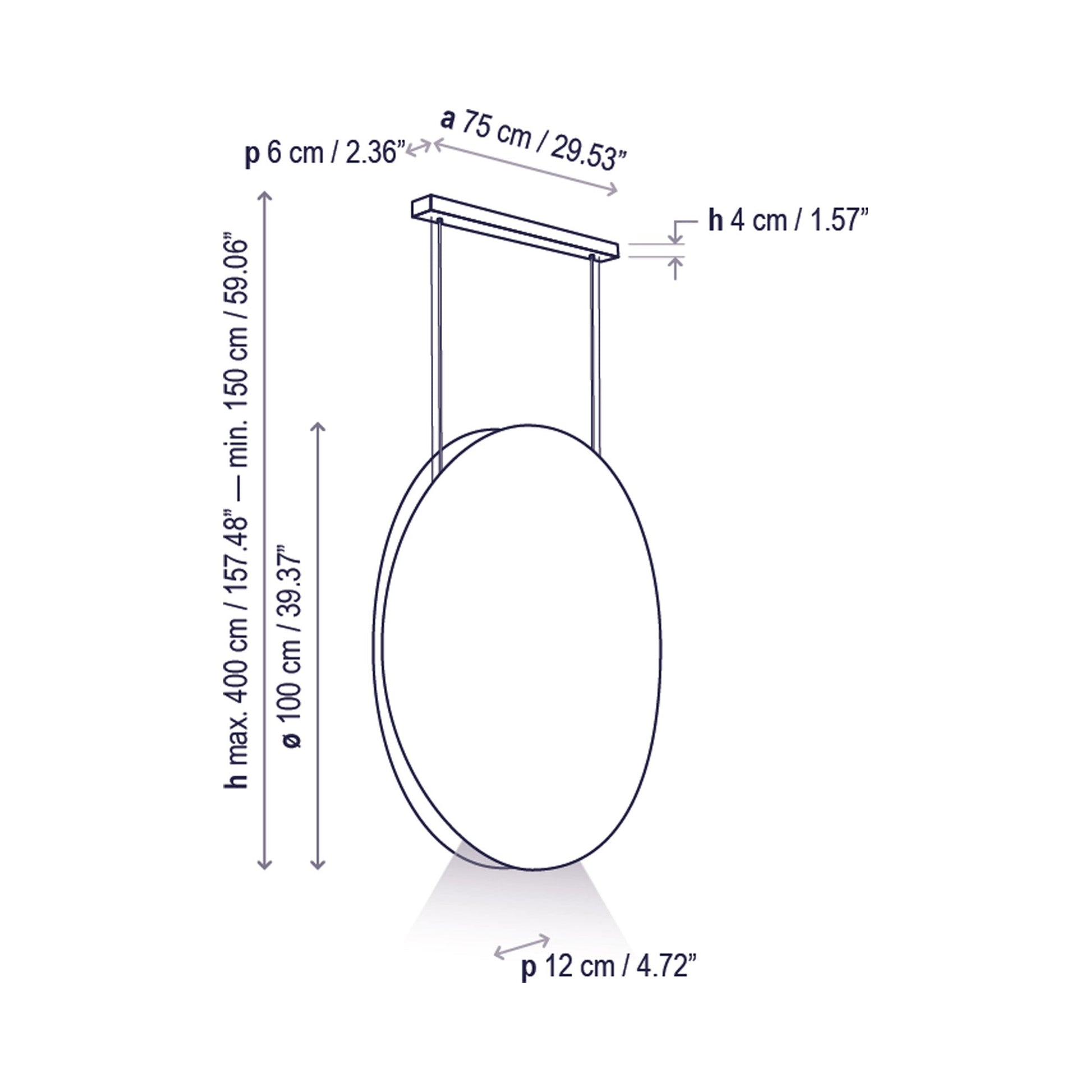 Noren Round LED Pendant Light - line drawing.