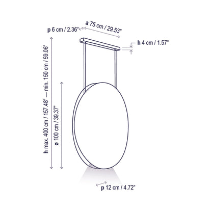 Noren Round LED Pendant Light - line drawing.