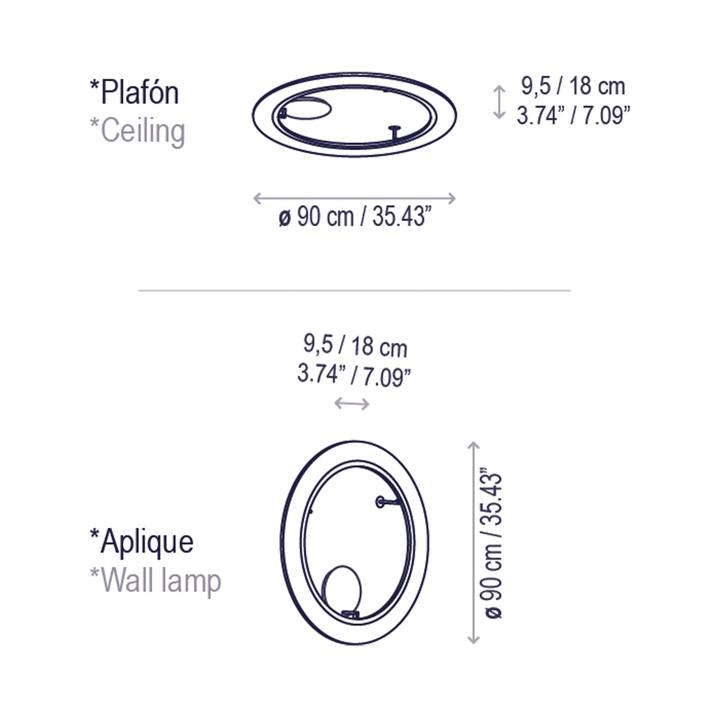 Roda LED Ceiling / Wall Light - line drawing.