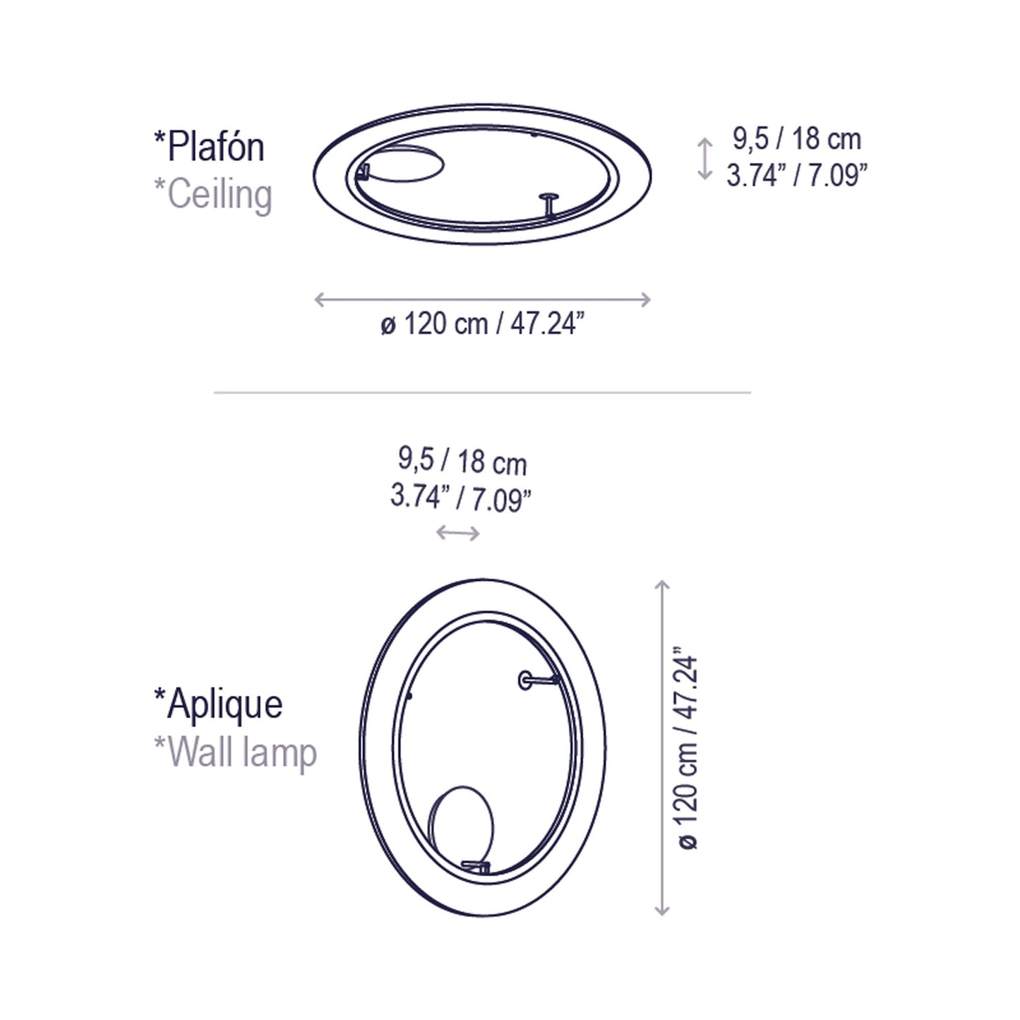 Roda LED Ceiling / Wall Light - line drawing.