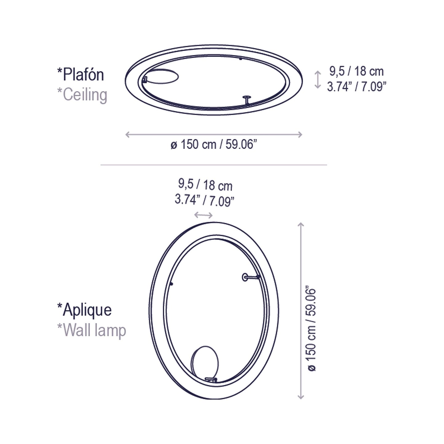 Roda LED Ceiling / Wall Light - line drawing.