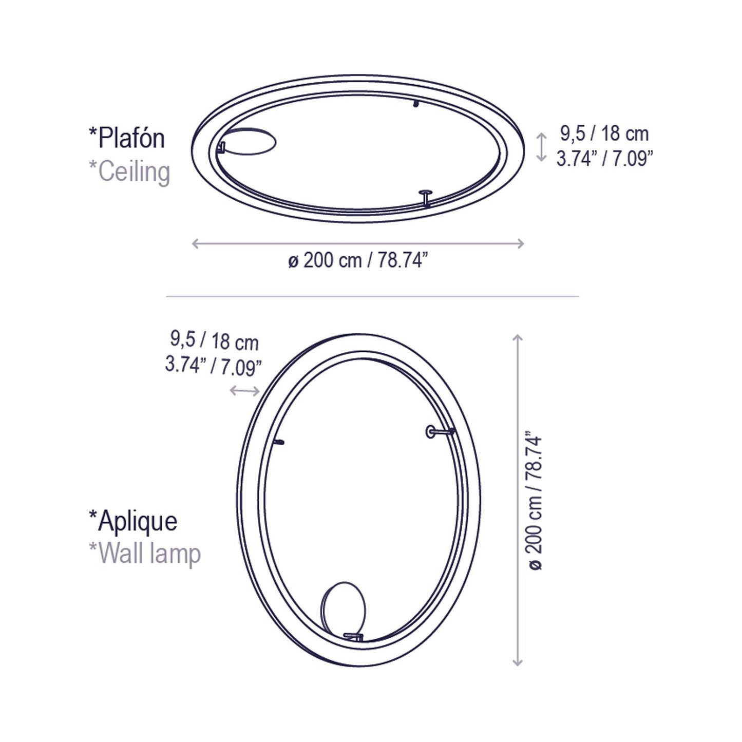Roda LED Ceiling / Wall Light - line drawing.