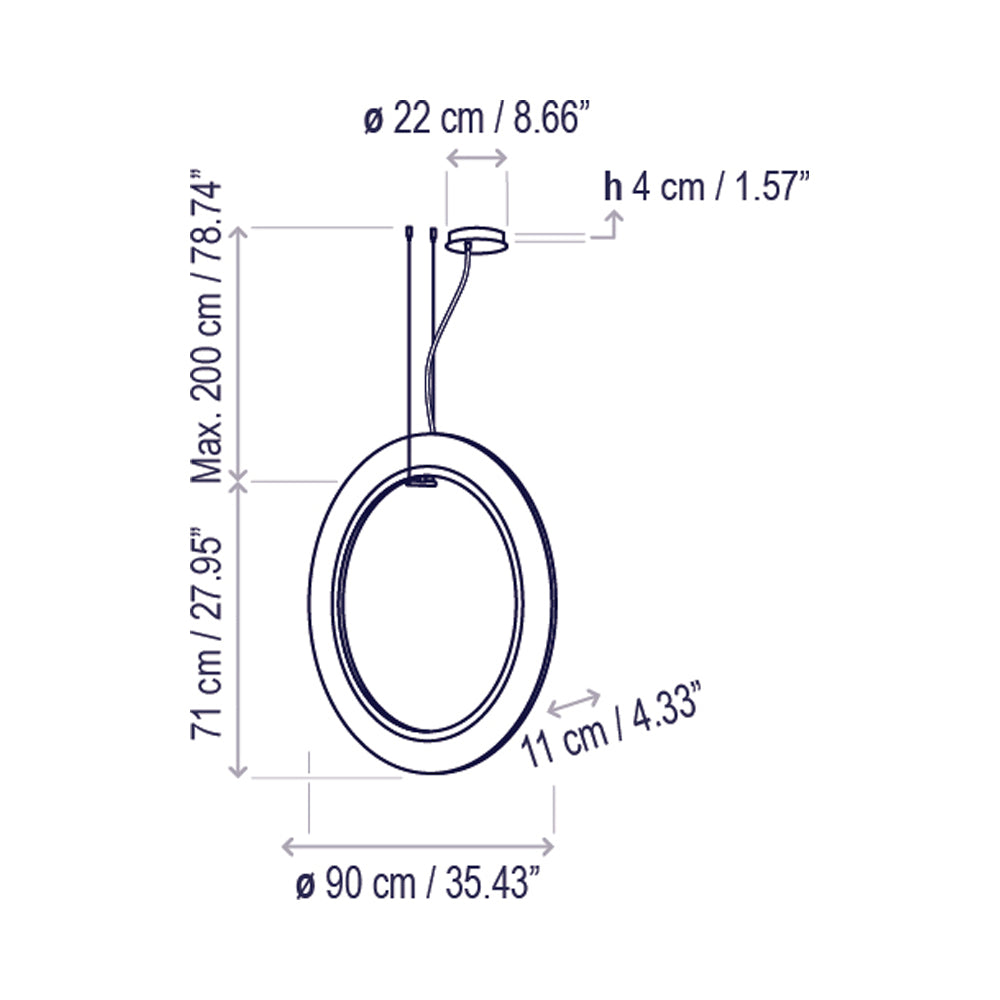 Roda LED Vertical Pendant Light - line drawing.