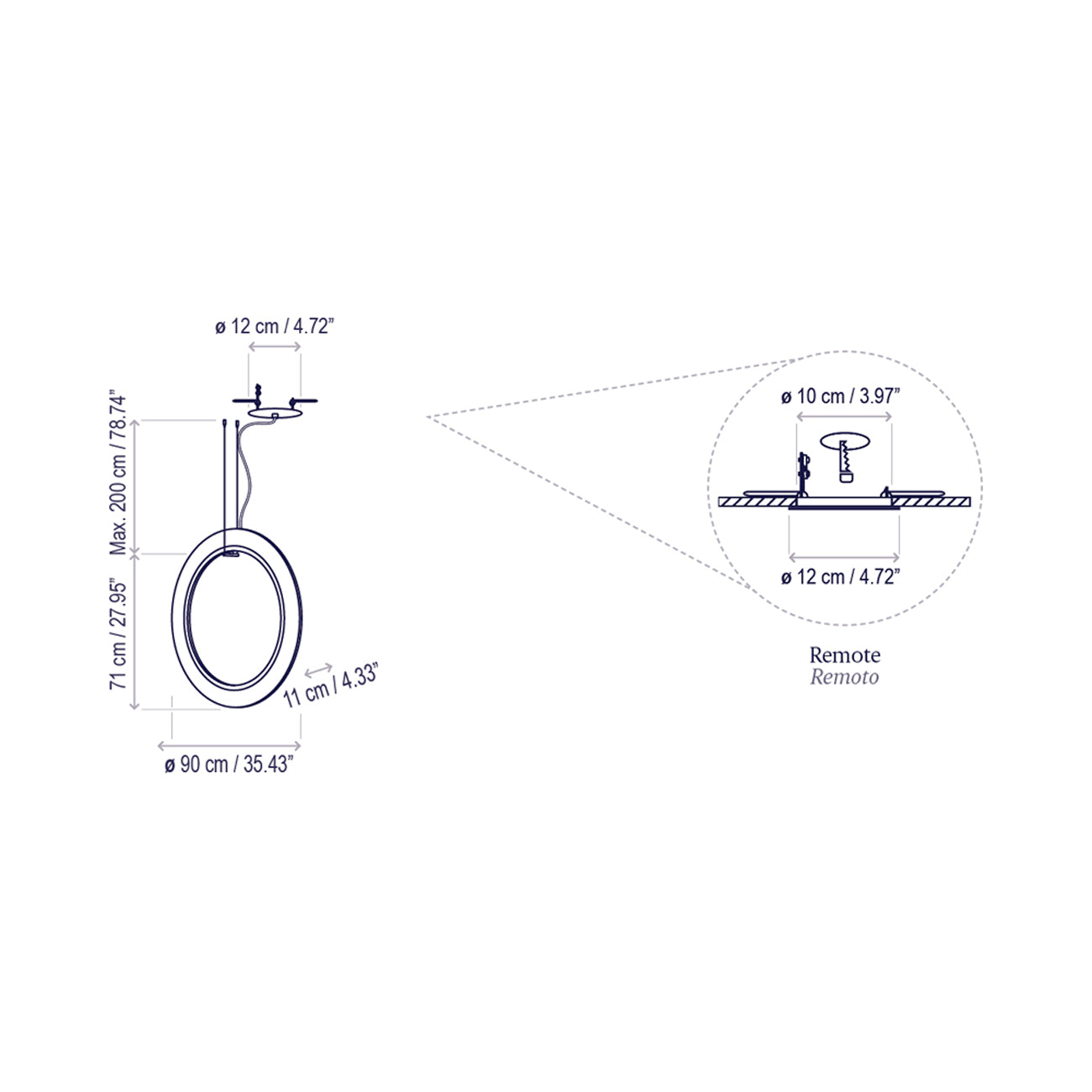 Roda LED Vertical Pendant Light - line drawing.