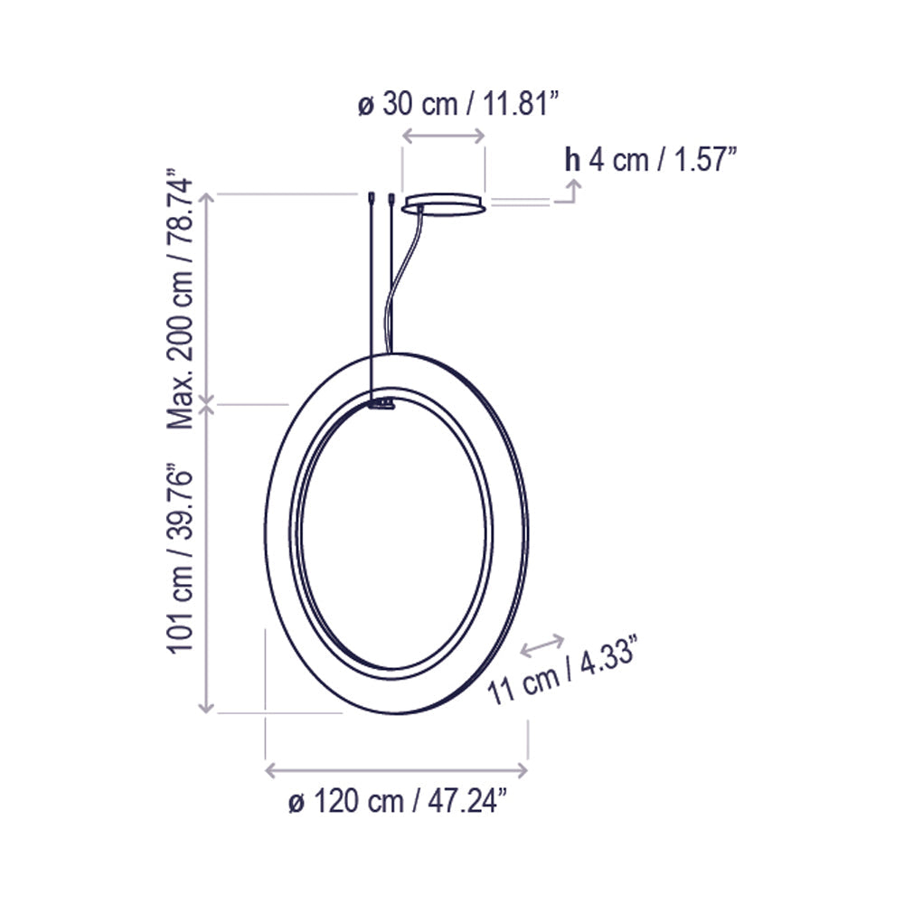 Roda LED Vertical Pendant Light - line drawing.
