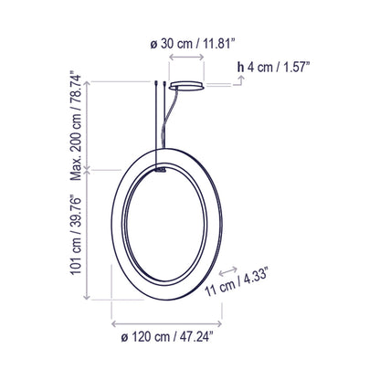 Roda LED Vertical Pendant Light - line drawing.