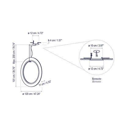 Roda LED Vertical Pendant Light - line drawing.