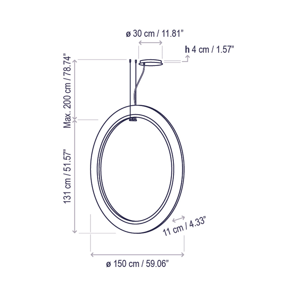 Roda LED Vertical Pendant Light - line drawing.
