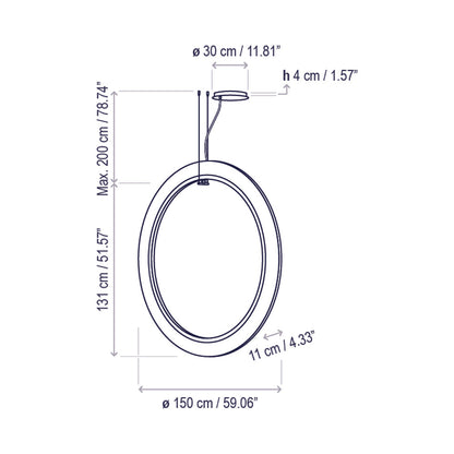 Roda LED Vertical Pendant Light - line drawing.