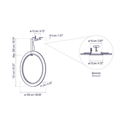 Roda LED Vertical Pendant Light - line drawing.