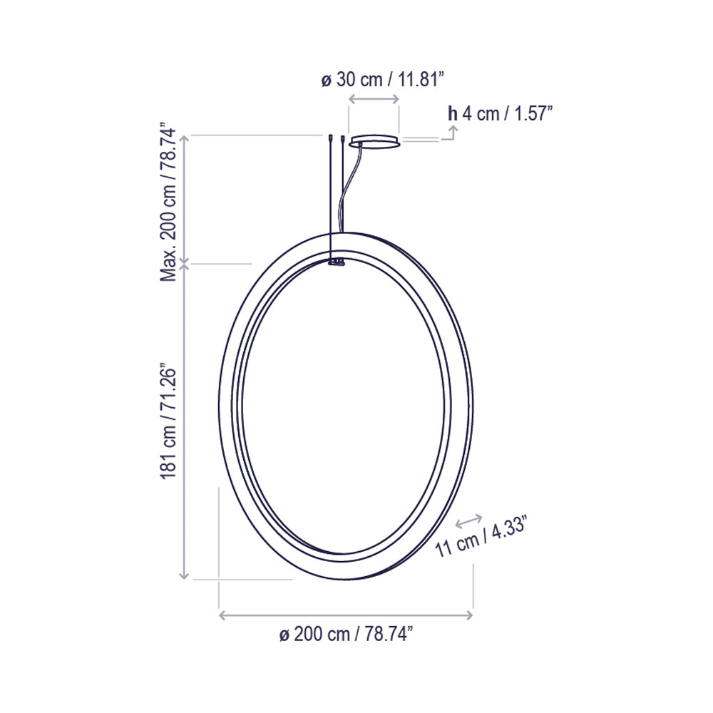 Roda LED Vertical Pendant Light - line drawing.