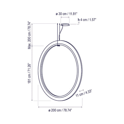Roda LED Vertical Pendant Light - line drawing.