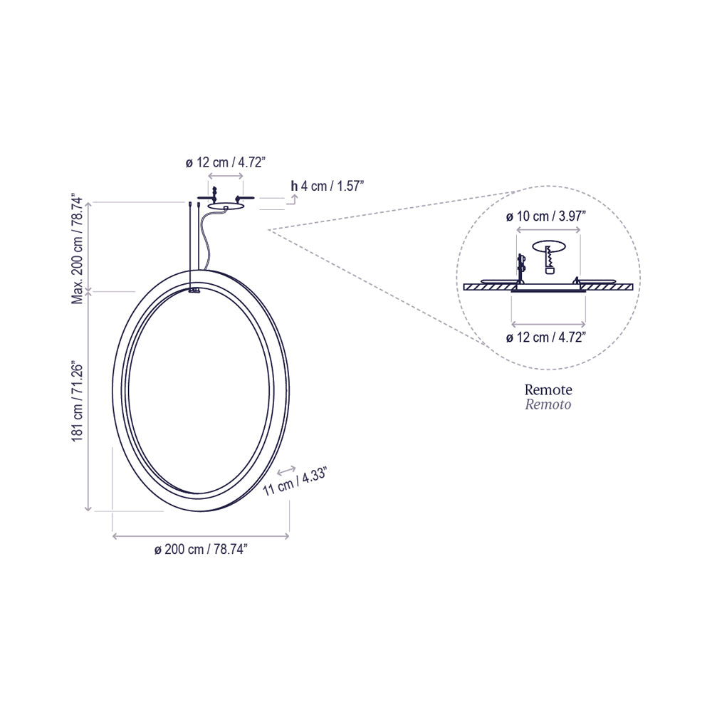 Roda LED Vertical Pendant Light - line drawing.