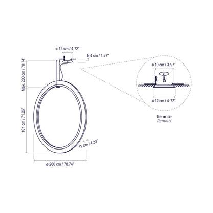 Roda LED Vertical Pendant Light - line drawing.