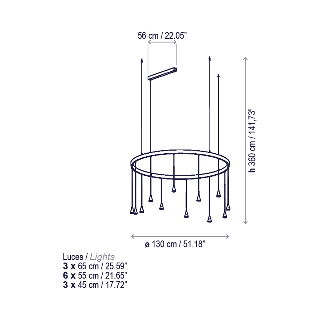 Skybell LED Pendant Light - line drawing.