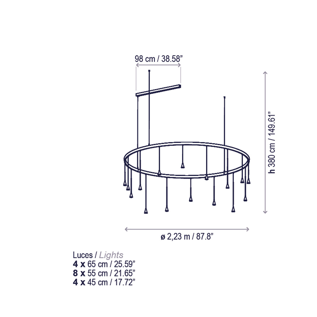 Skybell LED Pendant Light - line drawing.