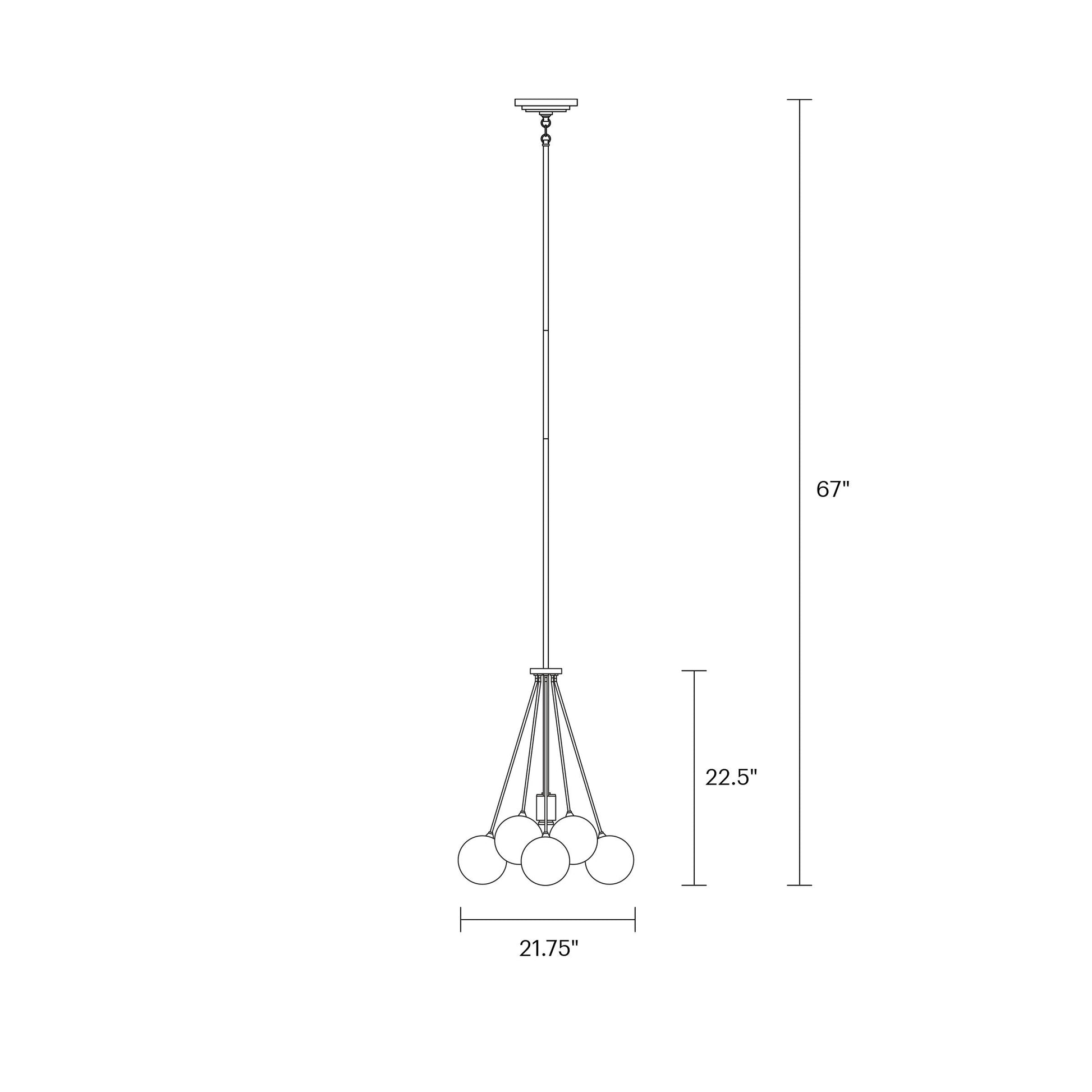 Bronzeville Multi Light Pendant Light - line drawing.