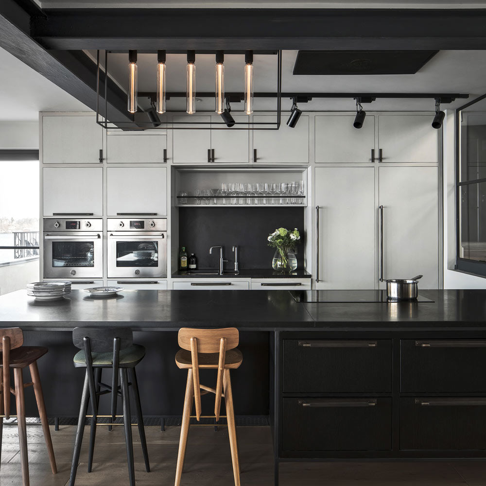 Caged Multi Light Flush Mount Ceiling Light in kitchen.